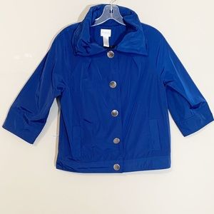 Chicos Zenergy Cobalt Blue Buttoned Cropped Rain Jacket